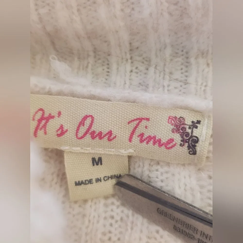 It's Our Time M Cream Ribbed Knit Longsleeves Turtleneck Women's Sweater